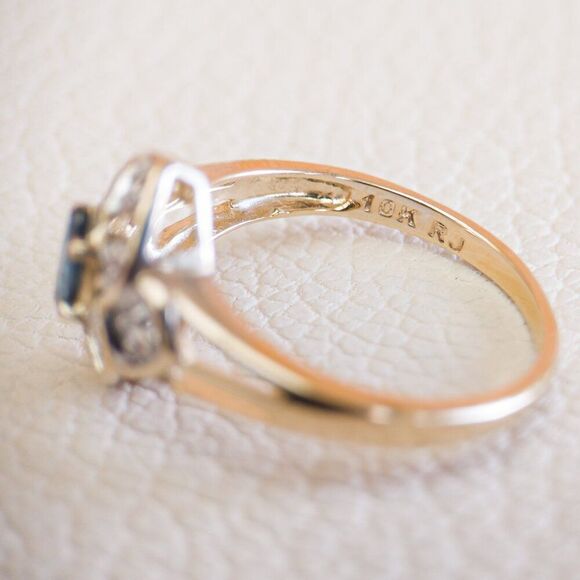 10K Gold Marquise Sapphire Ring with Illusion-Set Diamonds – Size 5.75 - Picture 5 of 7